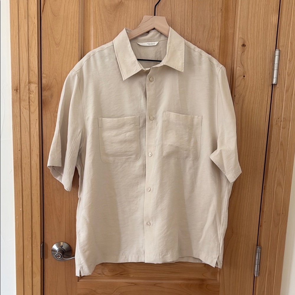 Zara - Men's Beige Short Sleeve Shirt